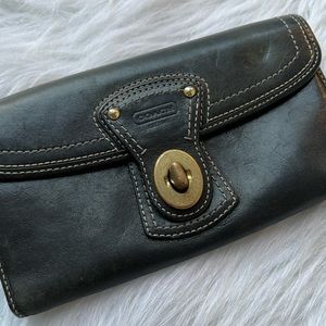 Coach | Black Hot Pink Interior Turn Lock Continental Wallet